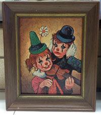 Girl Clown Playing Fiddle with Annoyed Boy Clown
